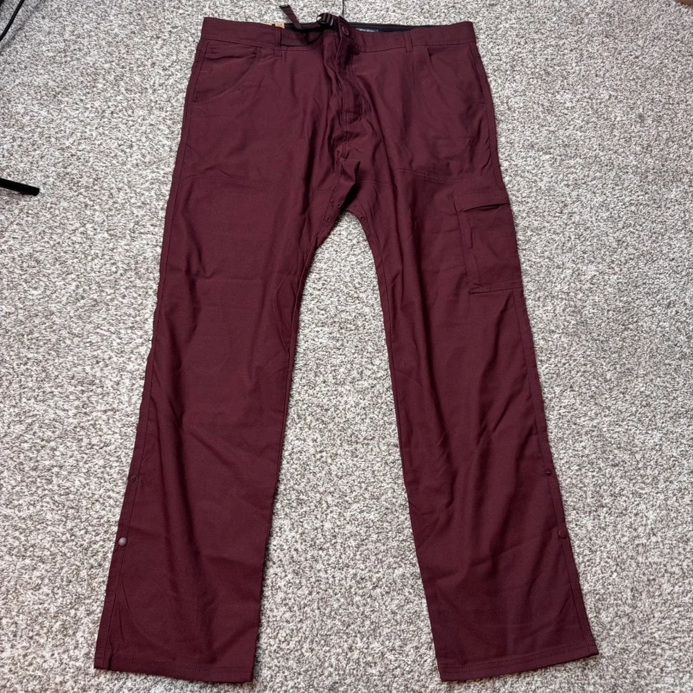 PrAna 42x34 Stretch Zion Slim Fit Tapered Leg Cargo Pants Cacao Red Performance‎